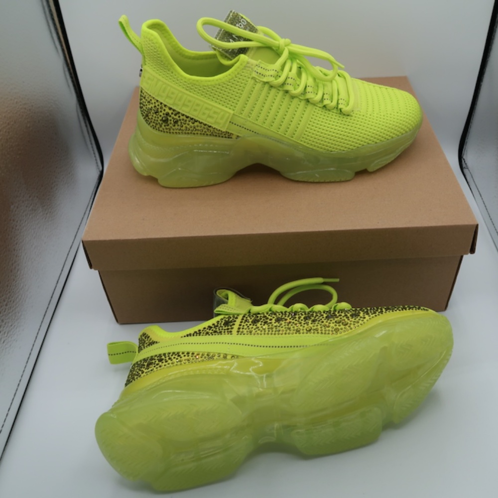 Steve Madden Maxima Rhinestone Trainer Shoes Lime New in Box